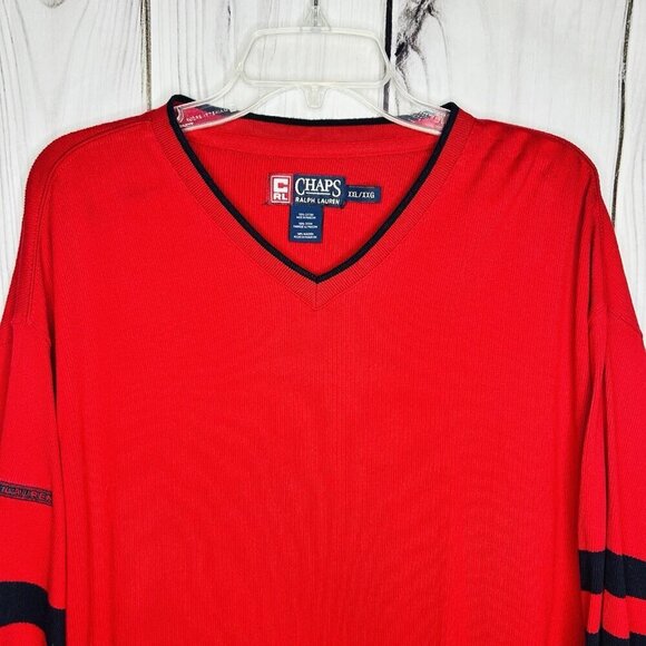 Vintage Chaps Ralph Lauren Ribbed Pullover Sweater Top Sz XXL V-Neck Red Cotton - Picture 2 of 8